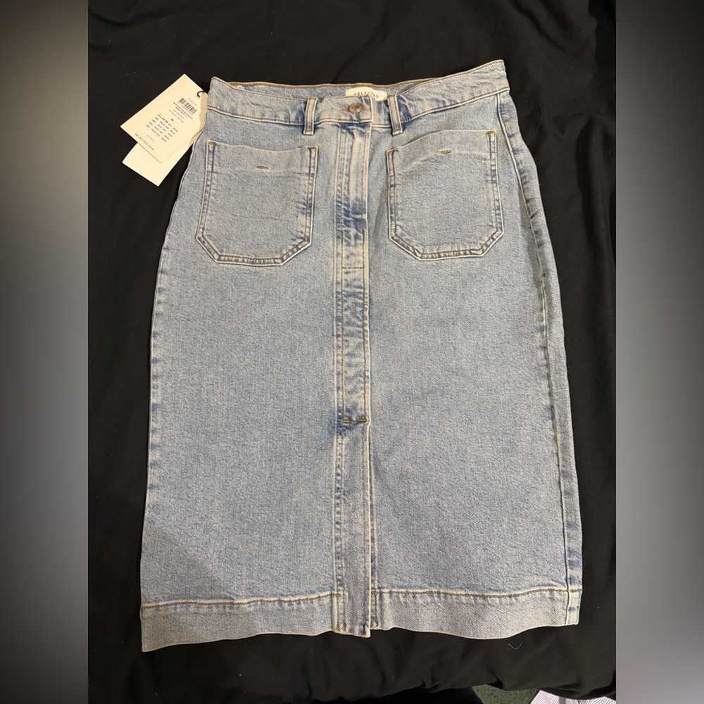 Light Wash Denim Midi Skirt
